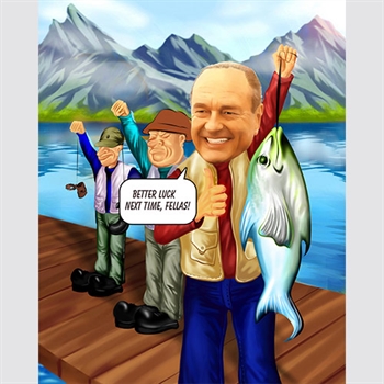Fishing Man Caricature from Photo,by myDaVinci - myDaVinci